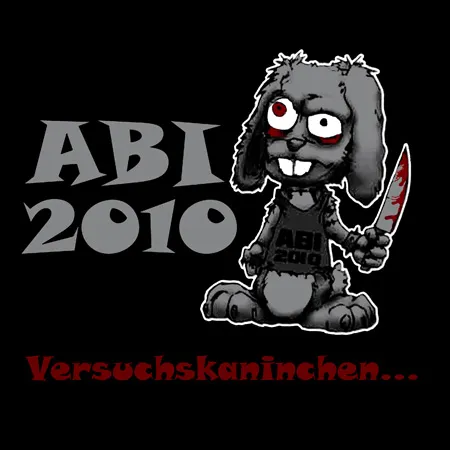 Zeichnung eines Cartoon-Kaninchens mit einem Messer, Text "ABI 2010" darüber.