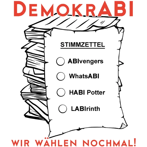 Illustration eines Wahlzettels mit humorvollen Parteinamen.
