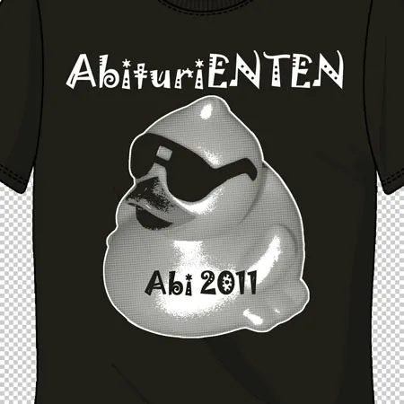 Schwarzes T-Shirt mit weißem Enten-Design, Sonnenbrille und Text "Abi 2011"