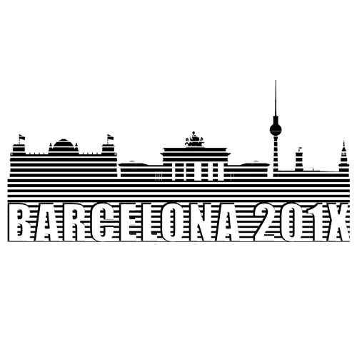 Schwarze Skyline von Barcelona mit "BARCELONA 2011" auf blauem Stoff.