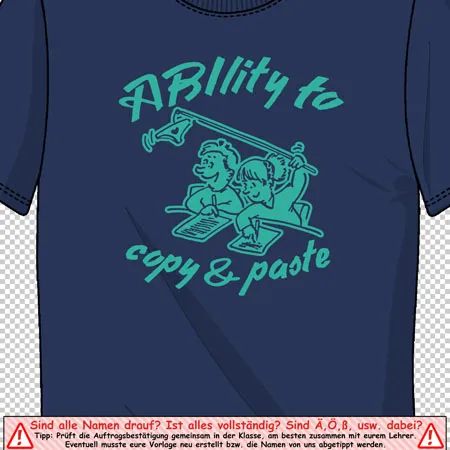 blauer_tshirt_mit_cartoon_und_text ability to copy & paste design
