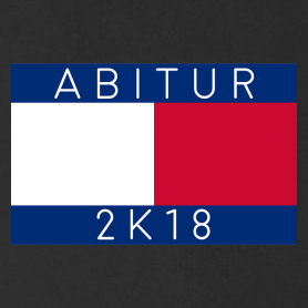 Quadratisches Bild mit dem Wort "ABITUR" über einer geteilten blau-weiß-roten Fläche und "2K18" unten.