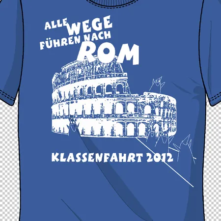 blaues_t_shirt_mit_kolosseum_druck Alle Wege führen nach Rom - Klassenfahrt 2012 design