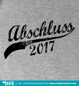 Schwarzer Schriftzug 'Abschluss 2017' auf grauem Hintergrund mit einer Website-Adresse.
