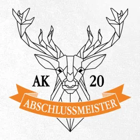 Symbol in Batman-Form mit oranger Schrift auf blauem Band: "ABSCHLUSSMEISTER"