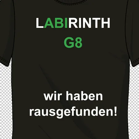 schwarzes_t_shirt_mit_gruenem_text labirinth wir haben rausgefunden design
