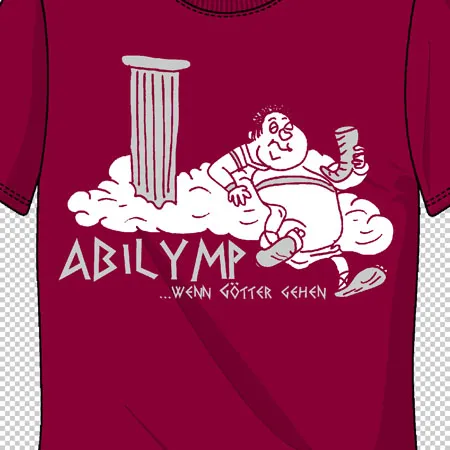 rotes_tshirt_mit_gott_motiv ABIlymp wenn Götter gehen design