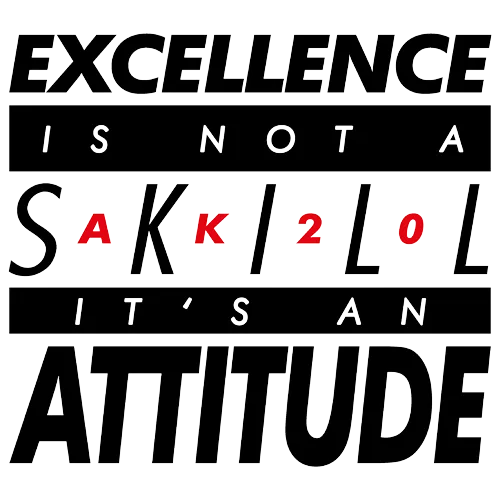 Text auf einem Shirt, "EXCELLENCE IS NOT A SAKK2LOL IT'S AN ATTITUDE", in schwarz und rot auf weißem Grund.