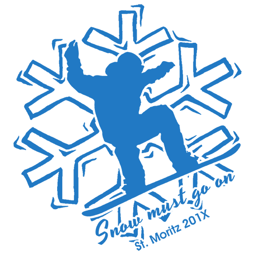 Silhouette eines Snowboarders mit dynamischer Pose auf Schneeflockenhintergrund.