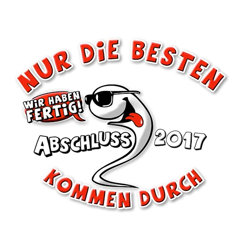 Eine Grafik mit dem Text "Nur die Besten kommen durch" und "Abschluss 2017" mit einem stilisierten Auge im Zentrum.