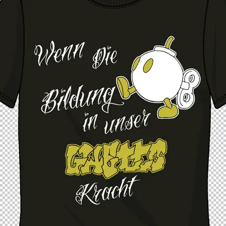 tshirt_mit_spruch_und_karikatur Wenn die bildung in unser ghetto kracht design