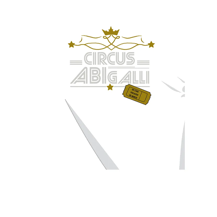 Logo des Circus Abigalli mit goldener Krone und Sternen, gelbem Ticket.