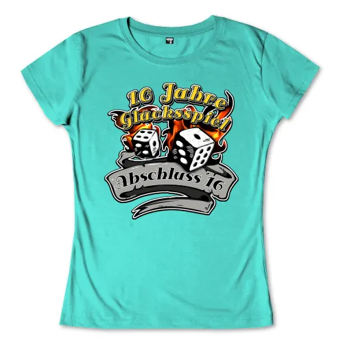 Grafik mit zwei Würfeln in Flammen und Text "10 Jahre Glücksspiel Abschluss T6".