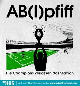 Schwarz-weiße Grafik von einem Menschen, der einen Pokal in einem Fußballstadion hochhält.