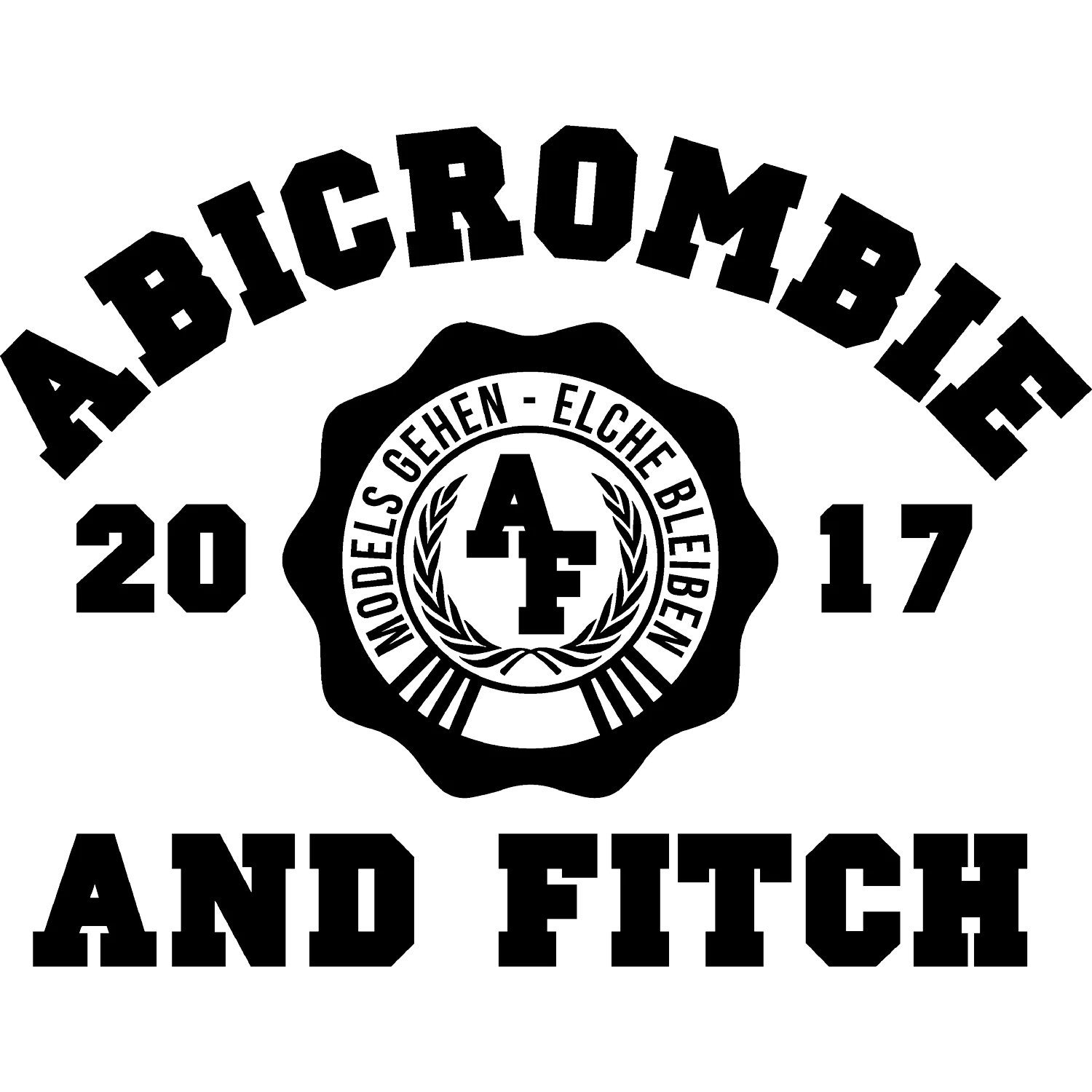 Logo mit Text "Abercrombie & Fitch" und Datumsangaben 2017 um ein zentrales Symbol mit "A&F".
