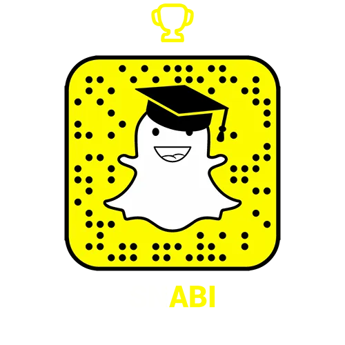 Ein gelber quadratischer Rahmen mit einem lachenden Geist, der eine Absolventenmütze trägt.