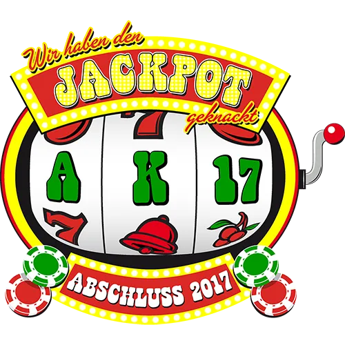 Grafik eines Slotmachines mit den Buchstaben A und K, der Zahl 17, roten Kirschen und dem Text 'Abschluss 2017'.