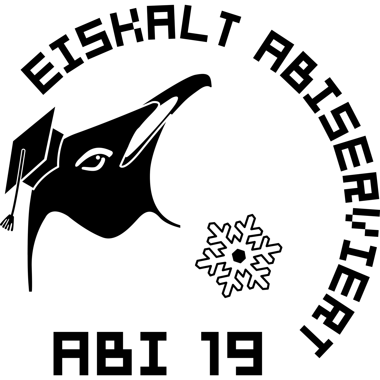 transformierte_schwarzfigur Geometrische schwarzflaechige Figur mit unregelmaessigen Konturen auf weissem Hintergrund.