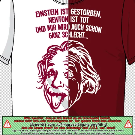 t_shirt_design_mit_einstein_text_und_grafik Einstein ist gestorben newton ist tot und mir wird auch schon ganz schlecht design