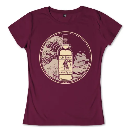 Schwarz-weiße Illustration einer Rumflasche mit Wellen und Schiffen im Hintergrund.