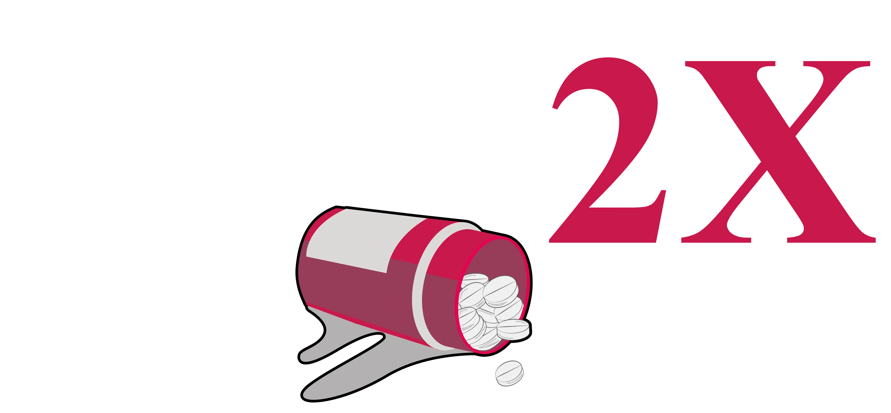 Schraeg liegende rote Pillendose vor Schriftzug ABI2X auf schwarzem Hintergrund umgekippt und entleert weisse Tabletten