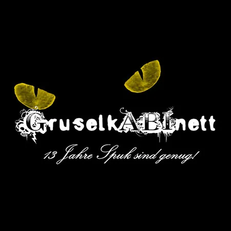 Schwarzer Hintergrund mit gelben Augen und weißem Text "Gruselkabinett. 13 Jahre Spuk sind genug!"