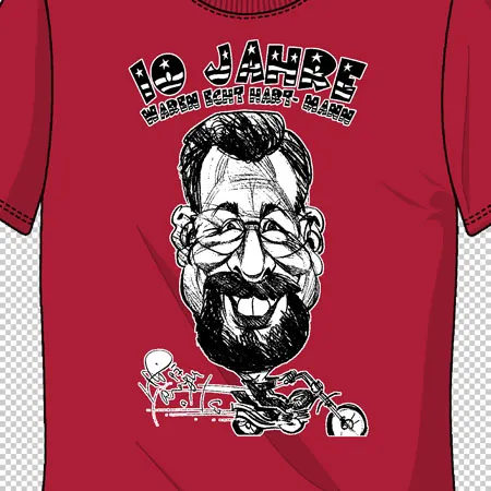 rotes_tshirt_mit_karikatur_design 10 Jahre waren echt hart mann design
