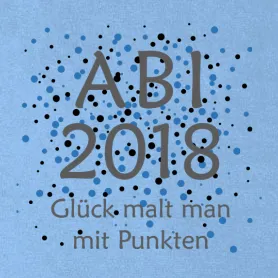 Blaues Design mit schwarzen Punkten, Text "ABI 2018 Glueck malt man mit Punkten".