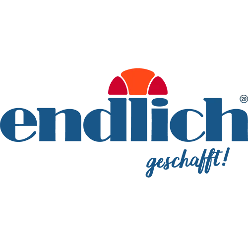 Ein abstraktes Logo mit blauem Hintergrund und rotem Objekt.