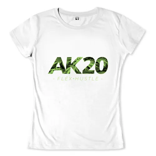 Text "AK20" in Grün mit Cannabisblatt-Hintergrund.