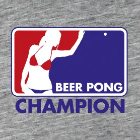 Grafik eines Schildes mit einer Person, die beim Beer Pong spielt, und dem Text "BEER PONG CHAMPION".