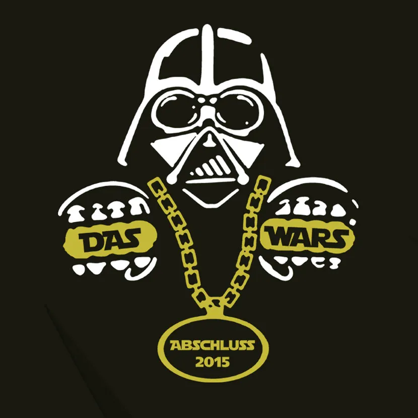 Grafik von Darth Vader mit den Worten 'Das Wars Abschluss 2015' auf einem schwarzen Hintergrund.