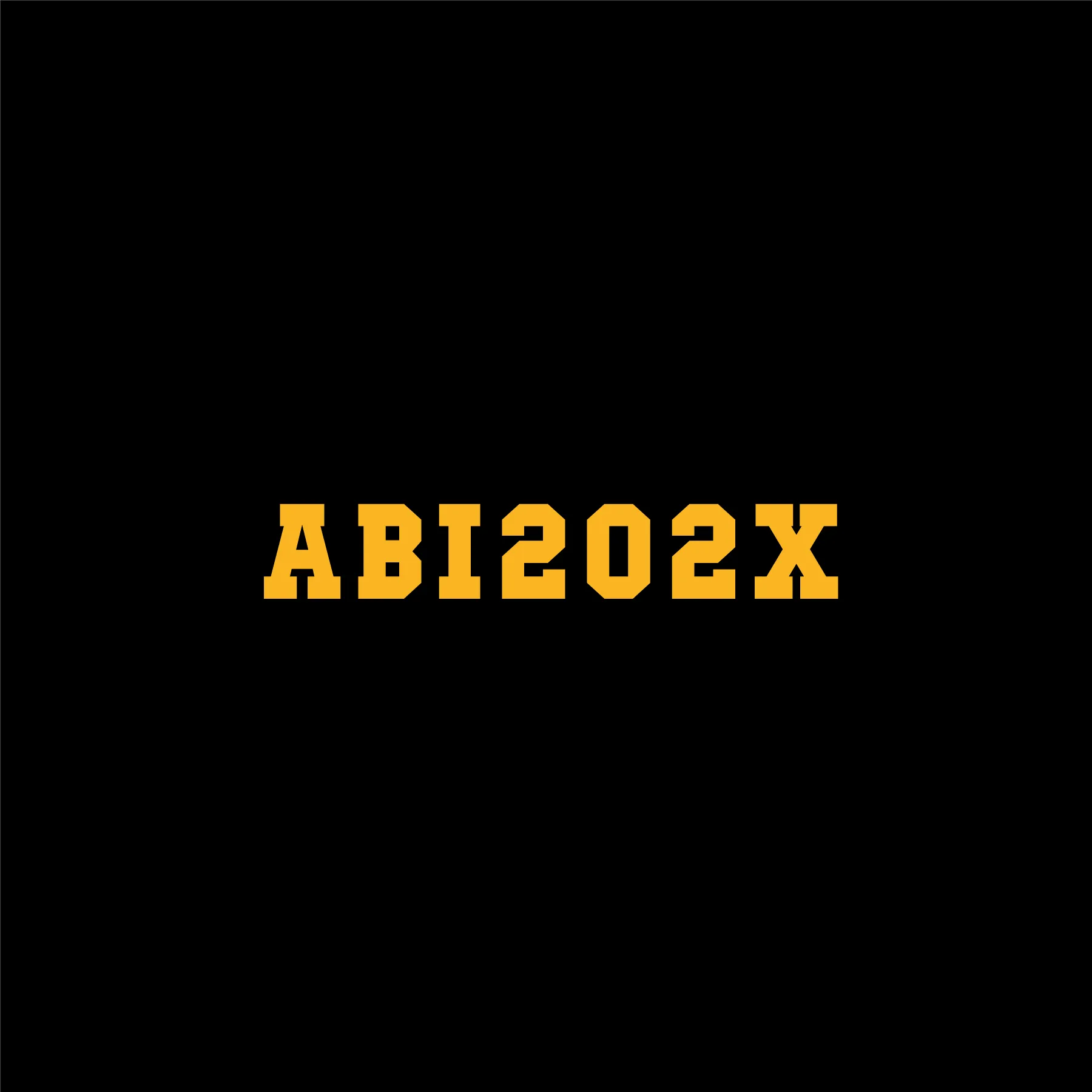 Schwarzer hintergrund zeigt gelben text ABI202X in blockschrift
