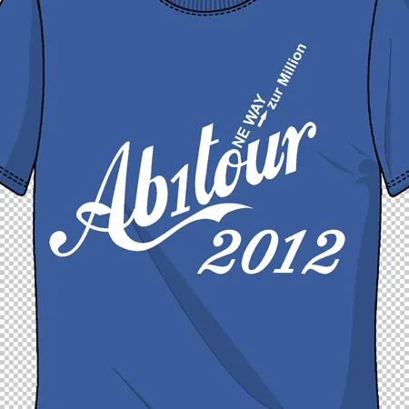 Blaues T-Shirt mit "Ab1tour 2012" Schriftzug in Weiß.