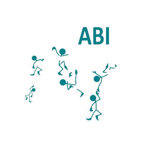 Verschiedene Strichmännchen tanzen unter dem Wort "ABI" in blau.