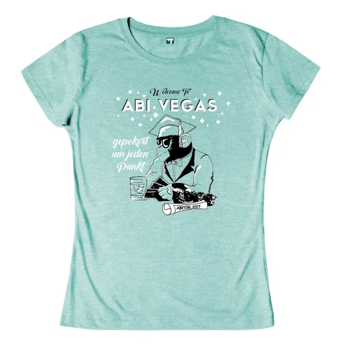 Illustration eines Affen als Absolvent mit Karten und Chips, "Welcome to ABIT Vegas" Text.