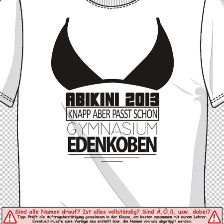 Design eines grau-weißen T-Shirts mit Abschlussschriftzug 'ABI KINI 2013', Bart-Motiv und Schulaufdruck.