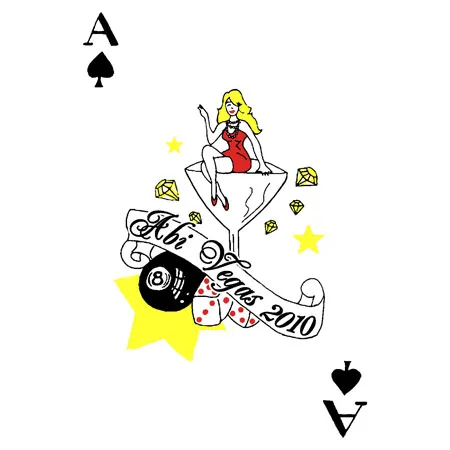 Frau mit blonden Haaren sitzt auf einem Würfel, umgeben von Spielkarten und Sternen.