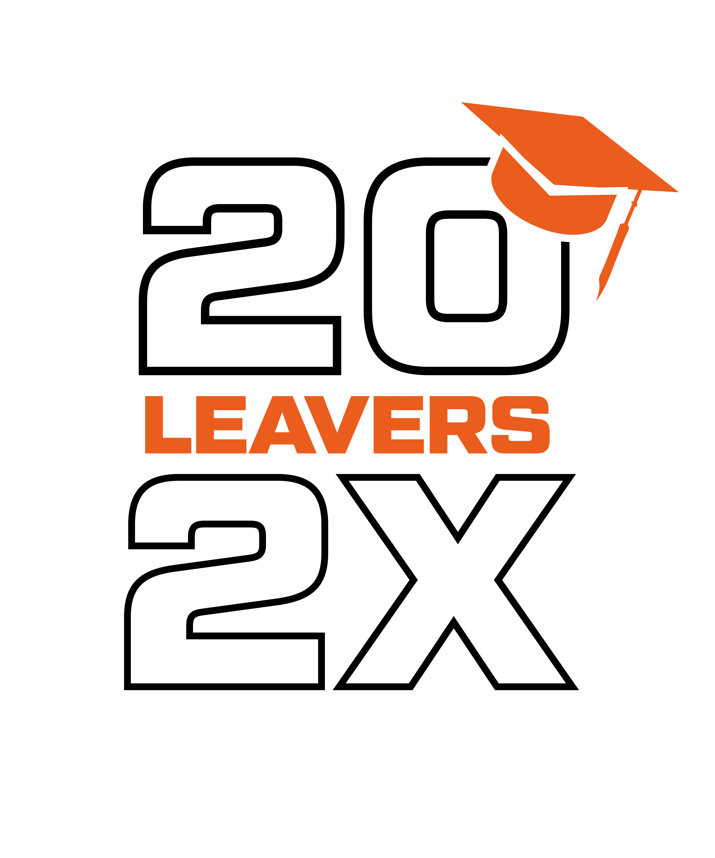 Black uppercase FUTURE above orange uppercase LEAVERS with a tilted orange mortarboard icon at top right