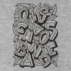 Verschachtelte 3D-Buchstaben in Schwarzweiß.