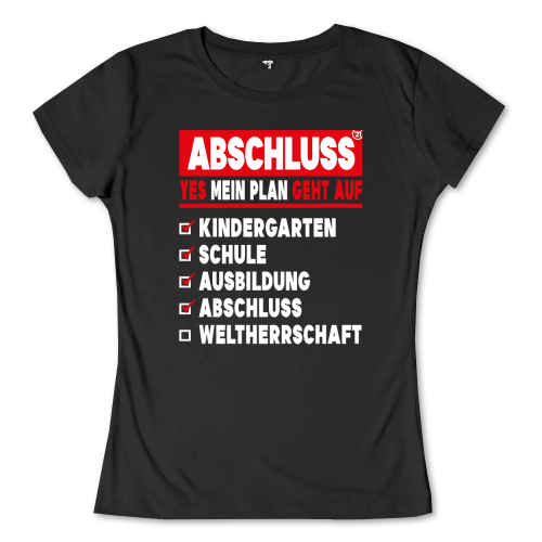 Roter und weißer Text auf schwarzem Hintergrund, 'ABSCHLUSS 21 - YES MEIN PLAN GEHT AUF', und eine Checkliste mit Lebenszielen.