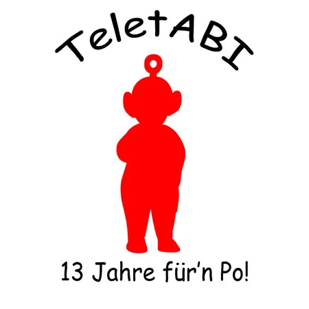 Rote Zeichentrickfigur von hinten, mit Text "TeletABI" und "13 Jahre für'n Po!".