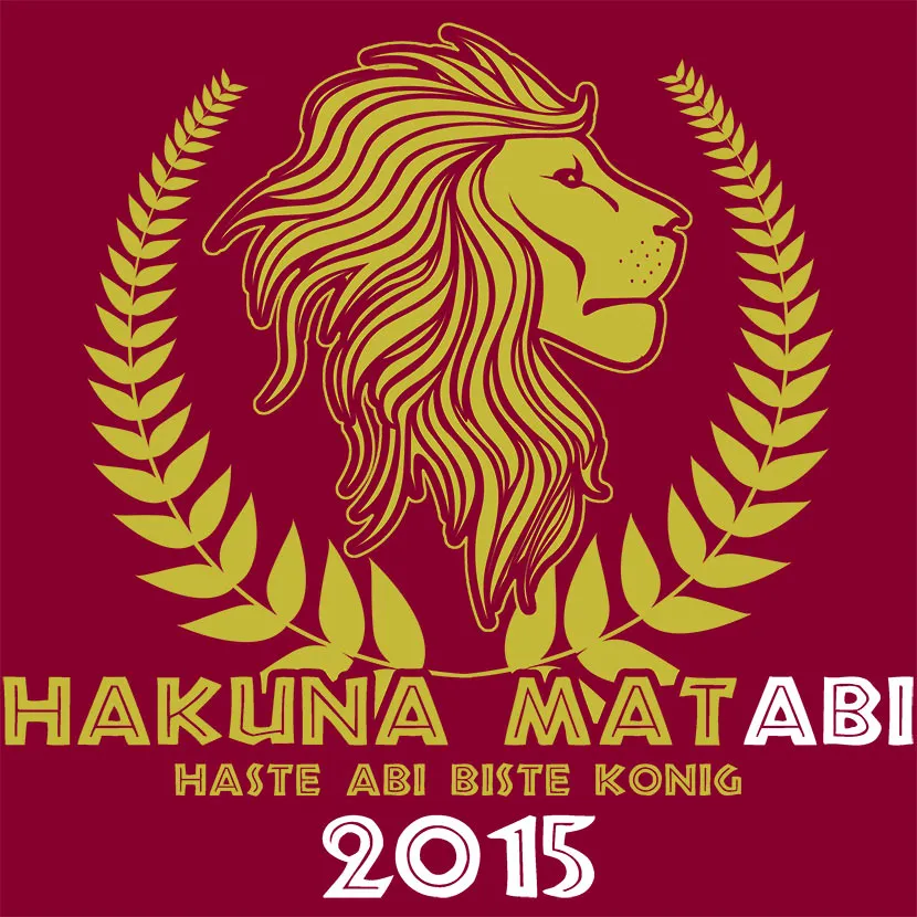 rotes_design_mit_loewe_und_lorbeer Hakuna Matabi haste Abi biste König design