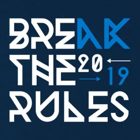 Weißer Text "BREAK THE RULES" mit Pfeil von "20" zu "19" auf dunkelblauem Hintergrund.