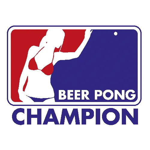 Grafik eines Schildes mit einer Person, die beim Beer Pong spielt, und dem Text "BEER PONG CHAMPION".