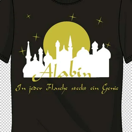 schwarzes_t_shirt_mit_aladin_aufdruck Alabin - In jeder Flasche steckt ein Genie design