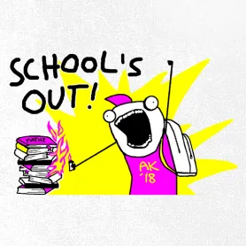 cartoon_figur_feiert_schulende Schools out design