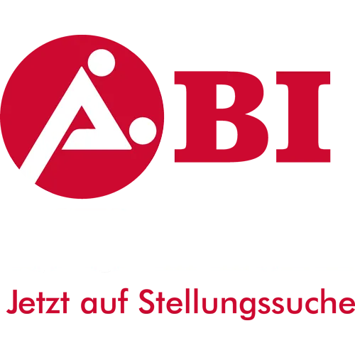 Rotes Logo mit weißem Dreieck und Punkt, Text 'ABI SUTRA Jetzt auf Stellungssuche' auf dunkelblauem Hintergrund.