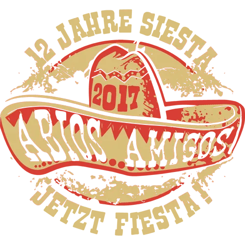 Design eines Veranstaltungsshirts mit Sombrero und "Adios Amigos 2017" Text.