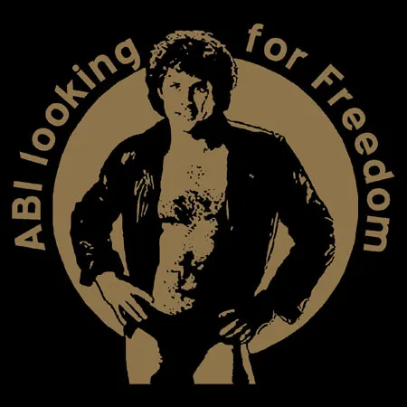 Mann mit offenem Hemd und Jeans steht in einer Pose, umgeben von Text und Kreis auf T-Shirt-Design.